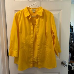 Coldwater Creek-Blouse and tank top set. Bright Yellow Button-Up Shirt.